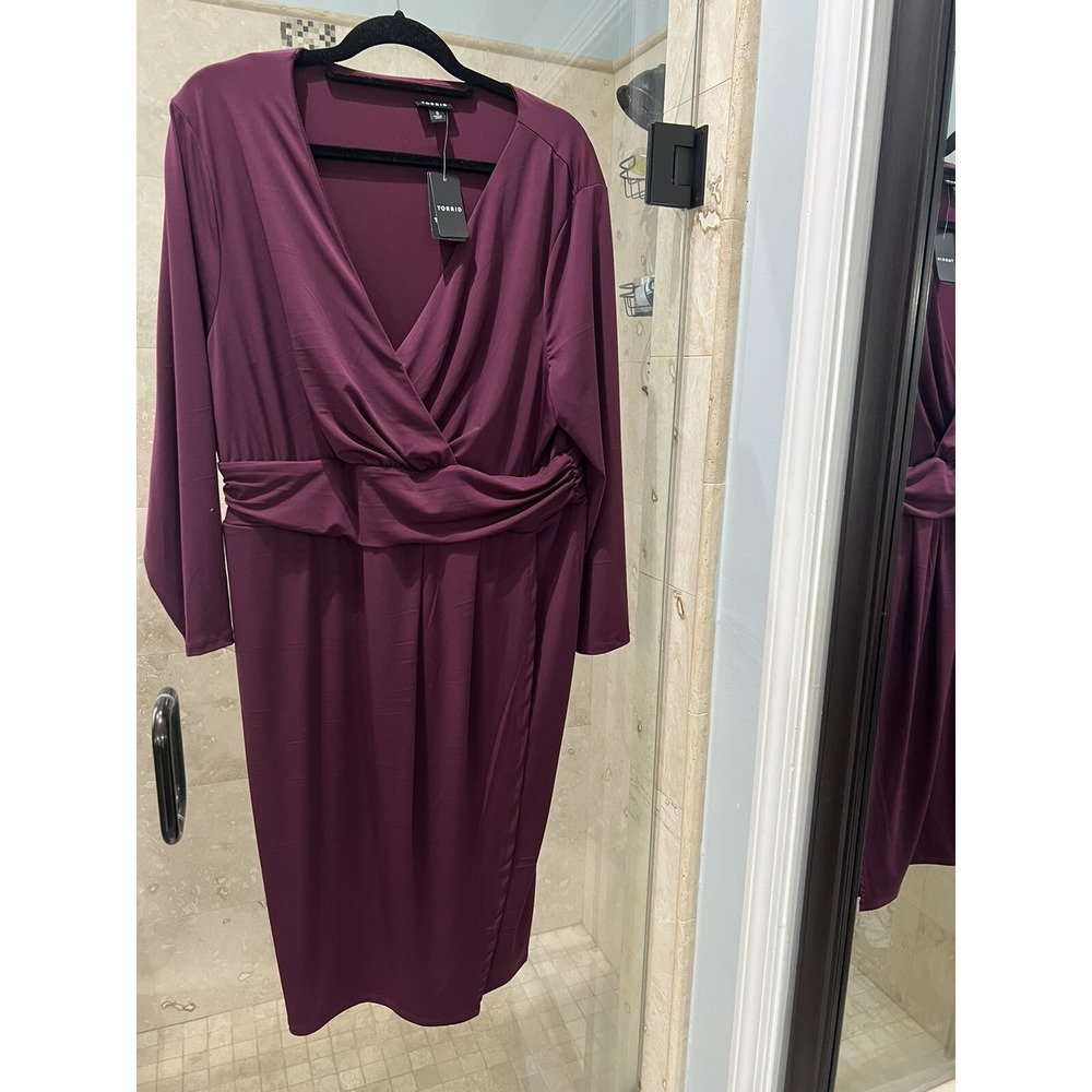 Torrid Plus 2 Solid Purple Long Sleeve Surplice Midi V-Neck Dress New 11607978